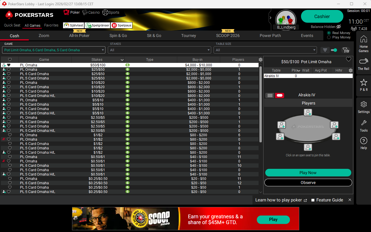 PokerStars PLO Lobby